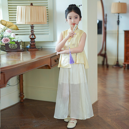 D258110女童夏季套装新中式国风汉服2026夏季新款盘扣唐装两件套