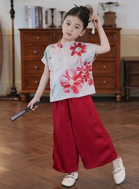 清仓53910女童国风套装夏季2026新款女大童短袖阔腿裤儿童汉服