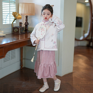 女童国风汉服外套新中式盘扣上衣2026秋冬款古风儿童洋气童装裙子