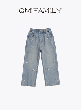 LPSA09045女童牛仔裤春秋款2025秋装新款直筒阔腿裤显瘦儿童长裤