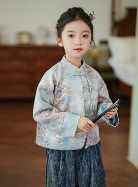 女童套装国风新中式春秋2026新款儿童古风改良汉服长袖上衣两件套