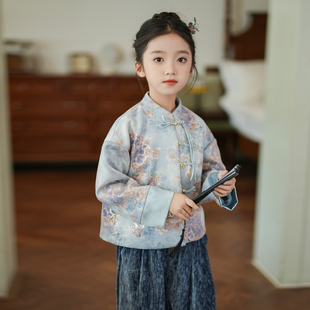 女童套装国风新中式春秋2025新款儿童古风改良汉服长袖上衣两件套