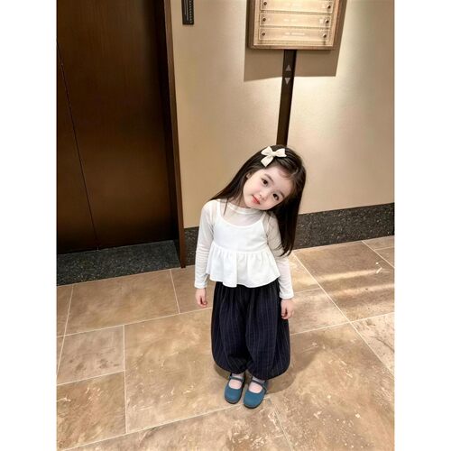 女童秋装套装花苞吊带背心打底衫甜美百搭时尚灯笼裤韩系时髦穿搭