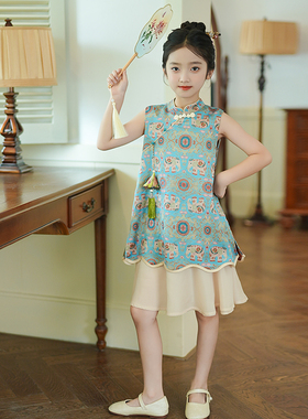 80708新中式国风立领旗袍裙女童2025夏季中大童改良古风童装汉服