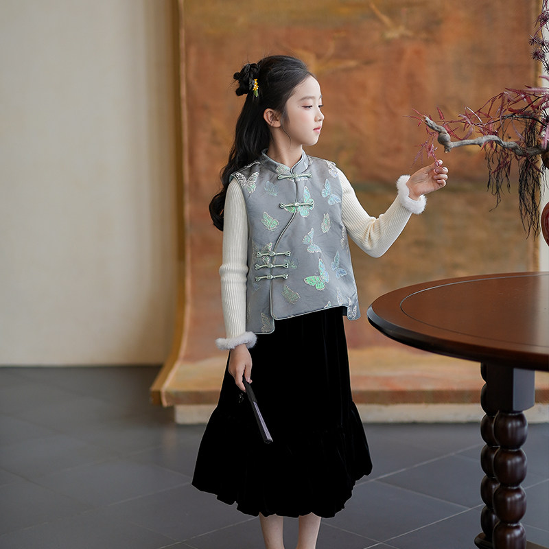 女童新中式国风马甲汉服2025秋冬新款唐装背心儿童毛衣半裙,童装/婴儿装/亲子装,汉服,淘宝优惠券,粉丝福利购,淘宝优惠卷