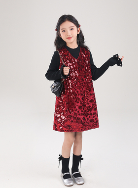 80822M女童连衣裙生日礼服珠片裙2025秋季新款儿童洋气时髦公主裙