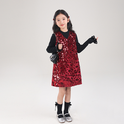80822M女童连衣裙生日礼服珠片裙2026春季新款儿童洋气时髦公主裙