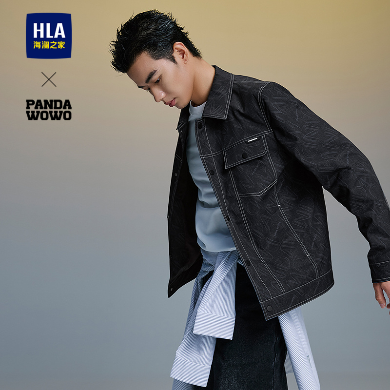 海澜之家满身印花翻领明线夹克