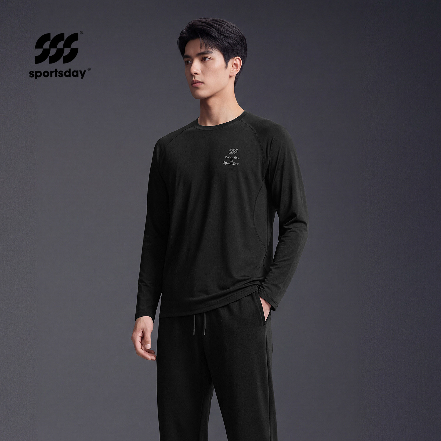 sportsday城市运动长袖T恤2026秋季新吸湿速干弹力跑步骑行上衣男