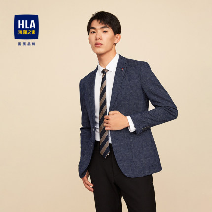 HLA/海澜之家2023时尚花纹休闲西服绅士有型微弹平驳领质感外套男