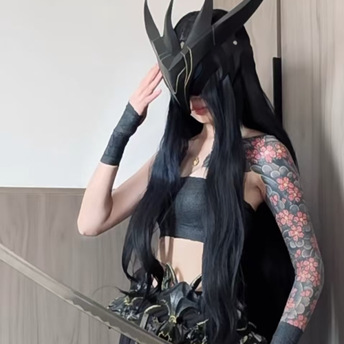 lol英雄黑色女款永恩cos服永恩cos服黑色永恩cos黑色永恩面具假发