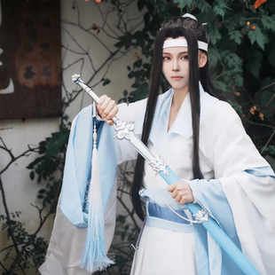 蓝忘机cos服蓝忘机cos假发蓝忘机cos蓝忘机cos服少年蓝忘机发冠