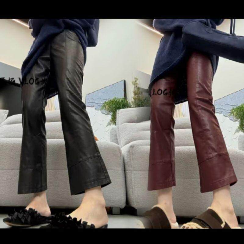安可拉红皮尤微喇叭裤女秋冬新蛋白皮PU皮裤烟筒裤高腰九分百搭,女装/女士精品,休闲裤,淘宝优惠券,粉丝福利购,淘宝优惠卷