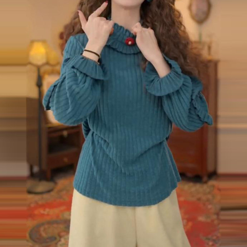 时尚气质洋气立领喇叭袖针织衫女2025冬季新款宽松显瘦减龄上衣潮,女装/女士精品,毛衣,淘宝优惠券,粉丝福利购,淘宝优惠卷