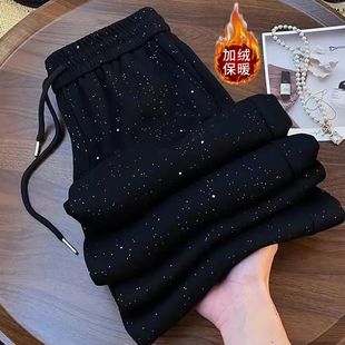 亮闪闪满天星阔腿裤女2025秋冬新款个性高腰直筒休闲运动长裤子女