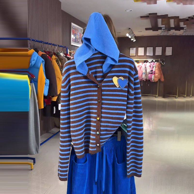 2025冬季新款复古撞色连帽针织开衫女韩系宽松显瘦气质百搭上衣潮,女装/女士精品,毛针织衫,淘宝优惠券,粉丝福利购,淘宝优惠卷