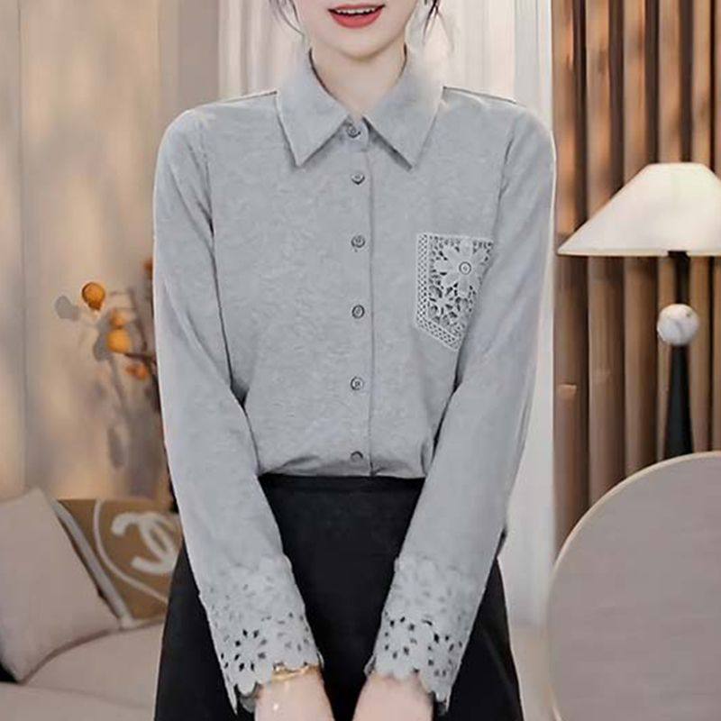 设计感气质洋气翻领T恤女2025冬季新款宽松显瘦休闲百搭减龄上衣,女装/女士精品,衬衫,淘宝优惠券,粉丝福利购,淘宝优惠卷