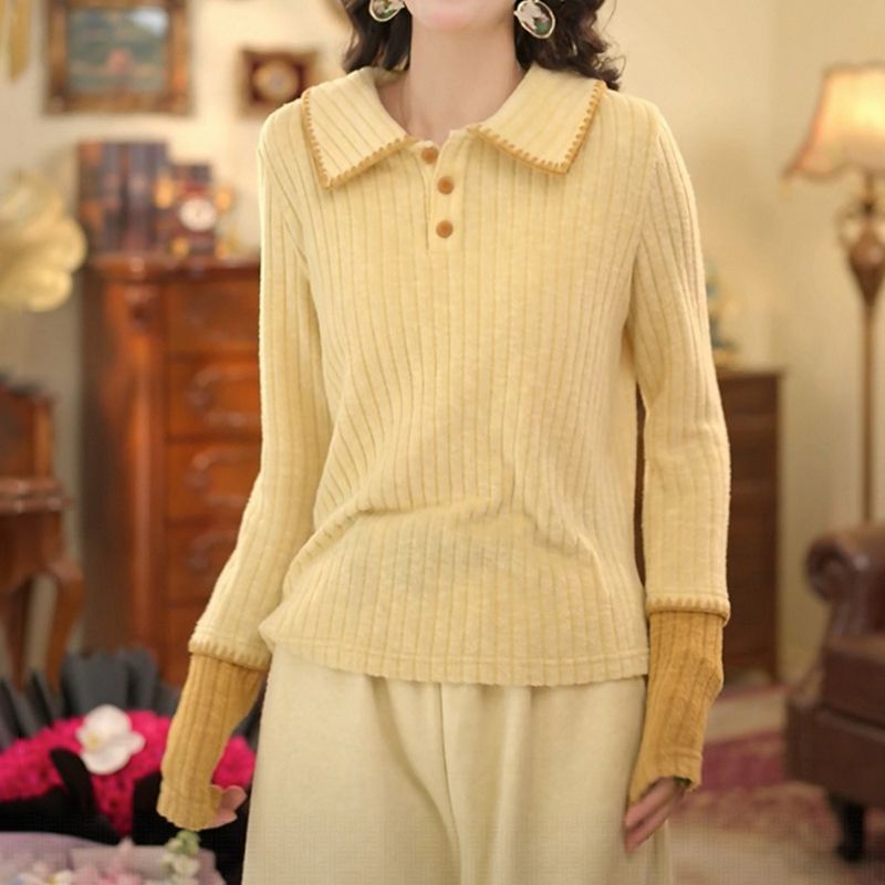 复古港风设计感翻领针织衫女