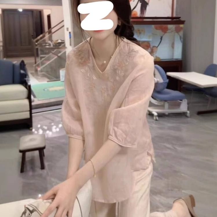 新中式复古刺绣套装女2025夏季