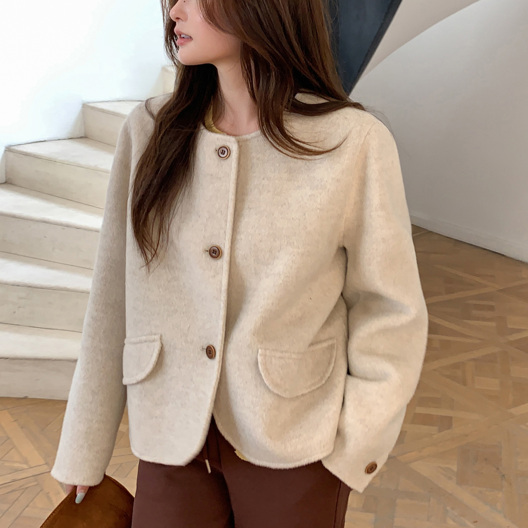 双面羊绒女短款高级感羊毛呢外套