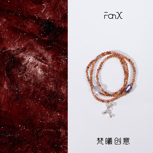 Fanx天然黑金超七紫随形水晶手串