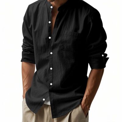 2026 men summer long sleeve blouse youth casual shirt tops