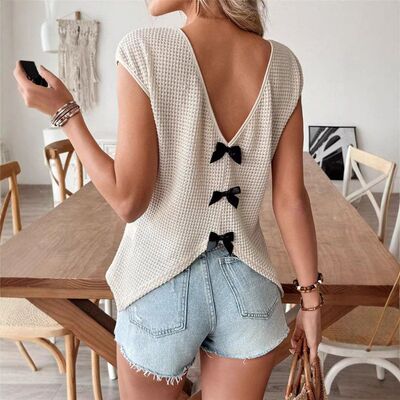 New women summer bowknot T shirt short sleeve tops waistcoat