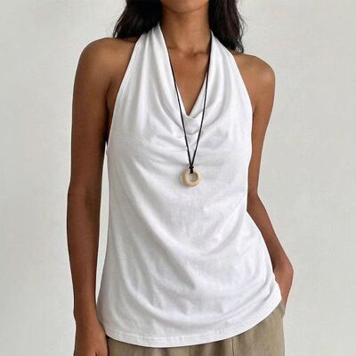 New women sexy v neck t shirt woman pure color halter tops