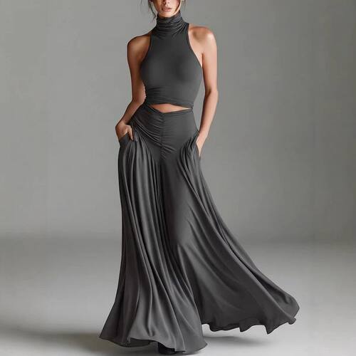 Women summer sexy sleeveless halter dress maxi skirt 2 piece