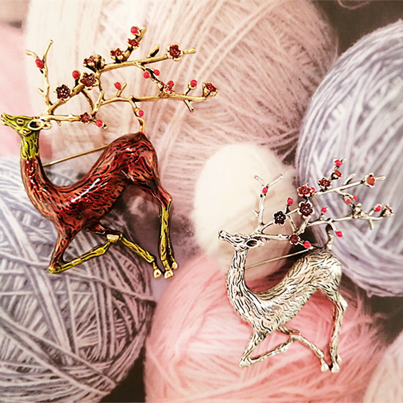 爆款新款梅花鹿胸针胸花女士别针礼物西装外套毛衣别针滴油