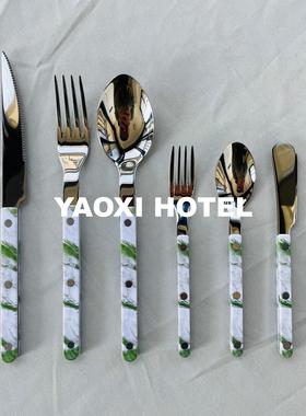 【奢石纹系列】孔雀石西餐刀叉勺法式中古风餐具水果叉子甜品勺子