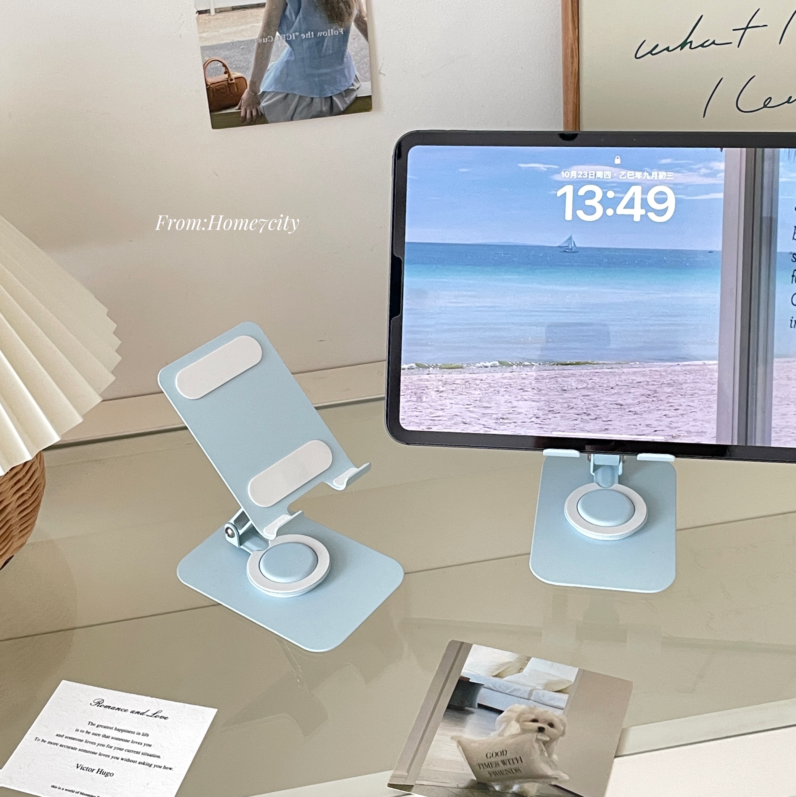 博主同款海蓝色金属平板手机支架