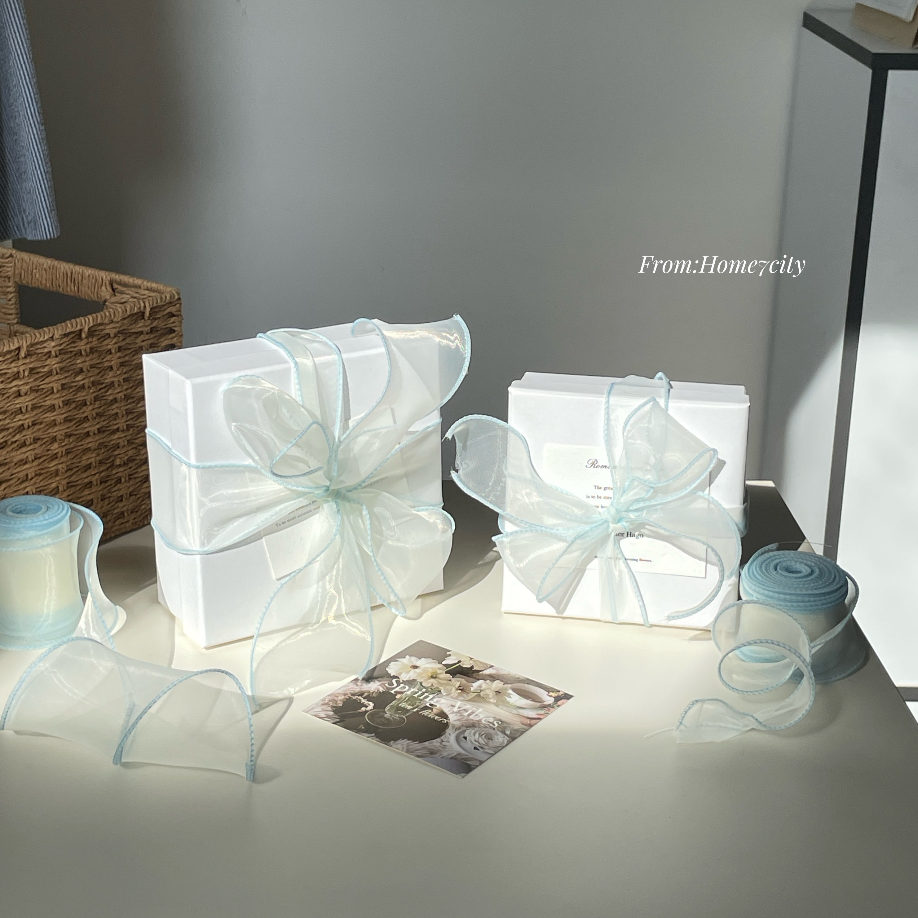 ins风彩边鱼尾纱温柔蓝色系礼物包装丝带装饰绑带礼品绳花艺缎带