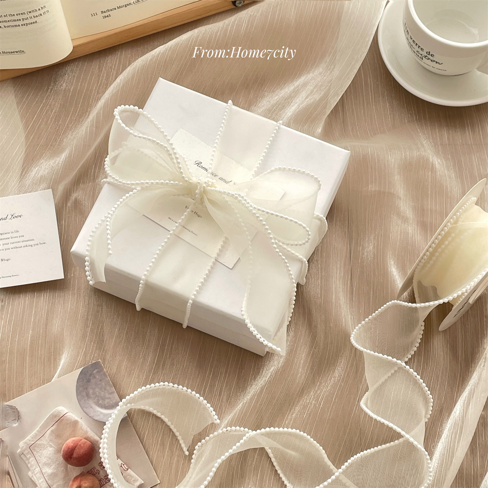 珍珠边鱼尾纱丝带花束包装绑带