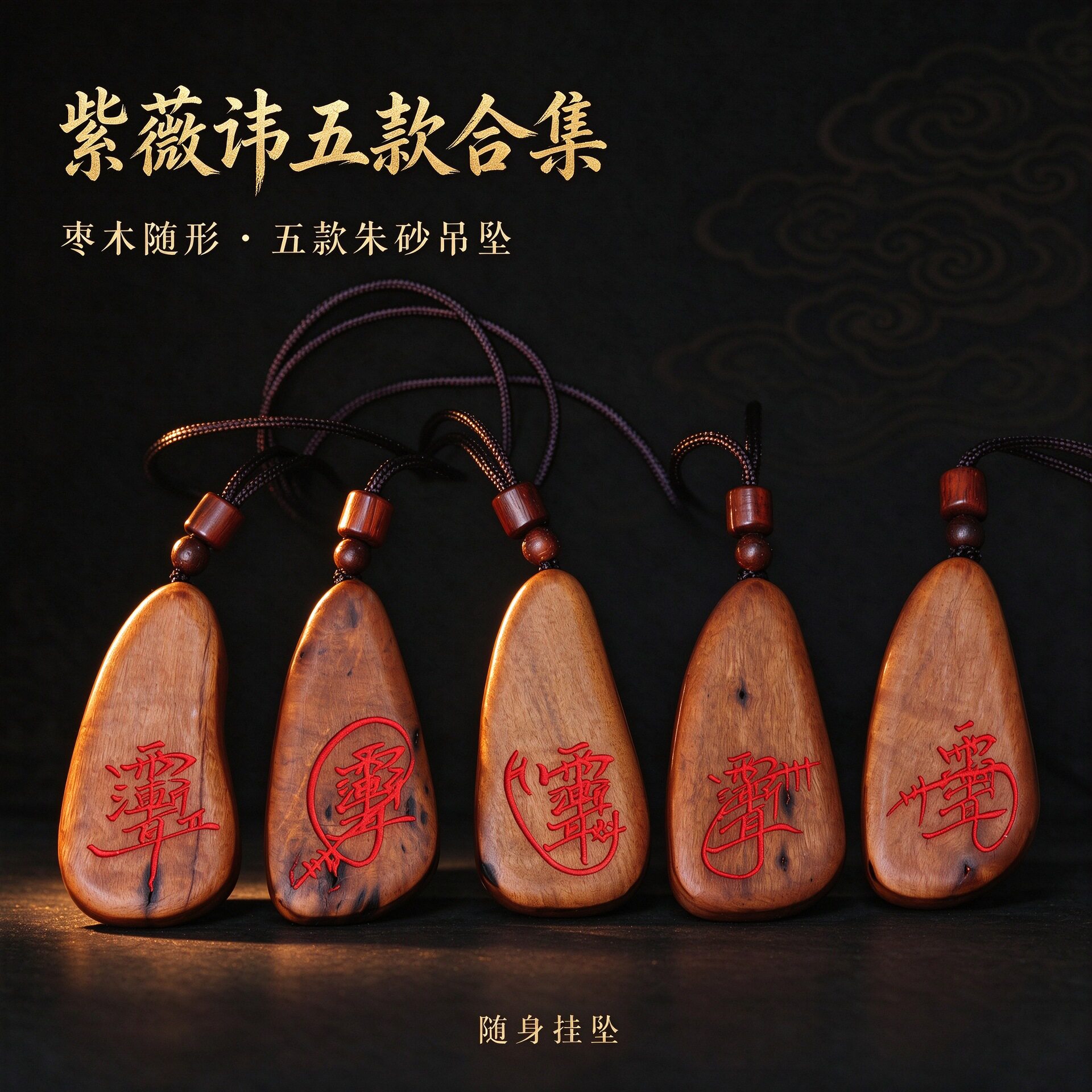 龙虎山雷击枣木紫薇讳吊坠朱砂填色天然随形挂件道家无事牌男女款