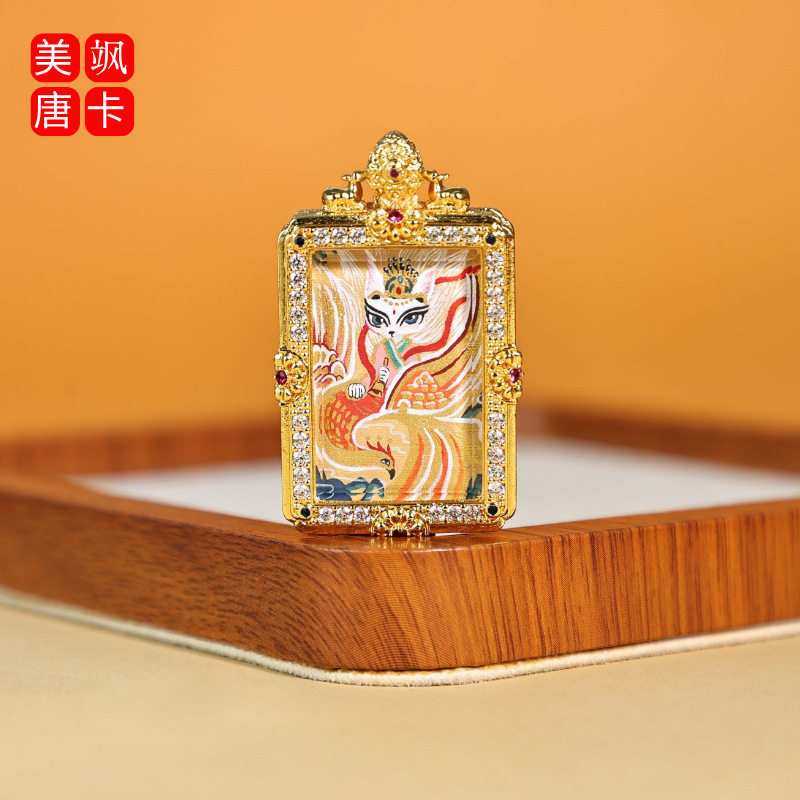 西藏唐卡手绘热贡全手工狐仙2*3藏式民族风文玩吊坠精品嘎乌盒子