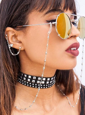 欧美时尚简约眼镜链金色银色 夹珠防滑眼镜鏈 金属圆珠链条眼镜链