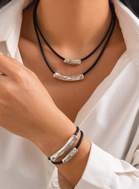 欧美跨境饰品ins圆柱皮蜡线项