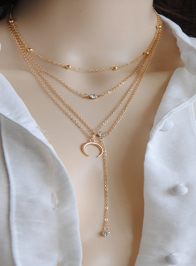 choker水钻珠子多层组合锁骨链