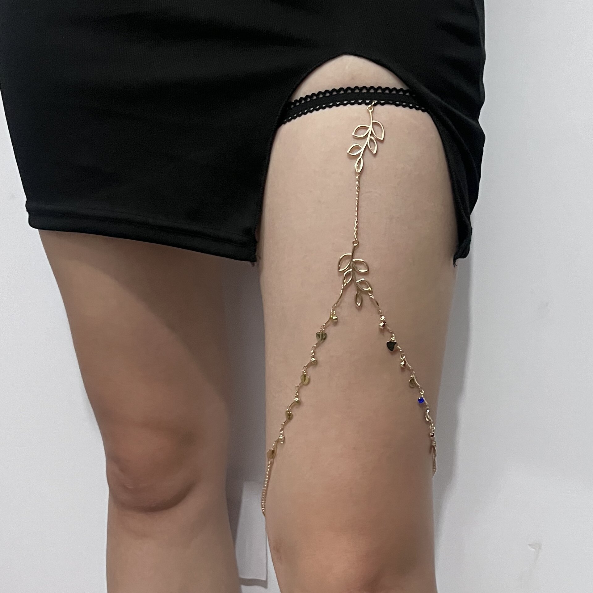 时尚潮流树叶彩钻腿链女