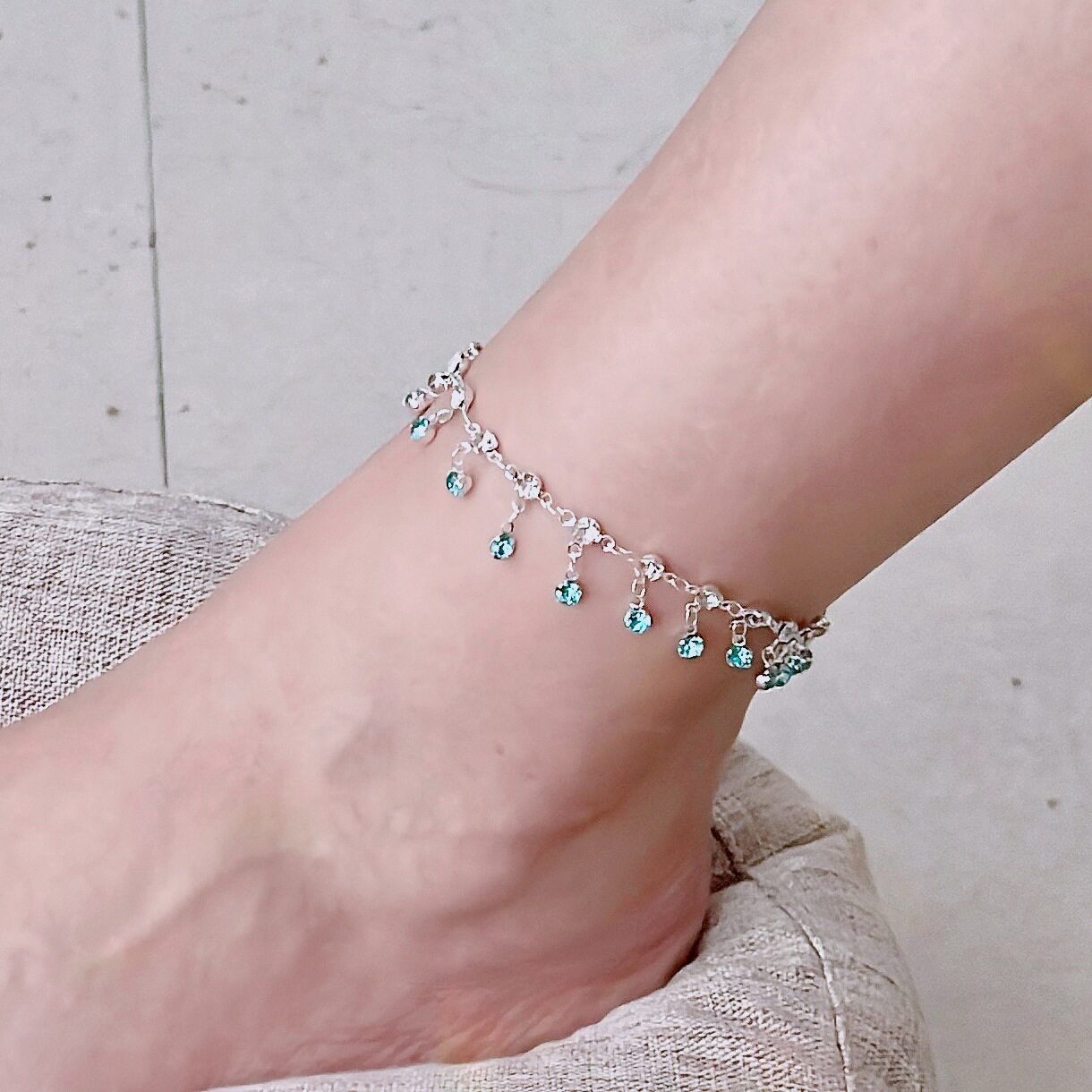 流苏水钻脚链女沙滩水钻链条脚链