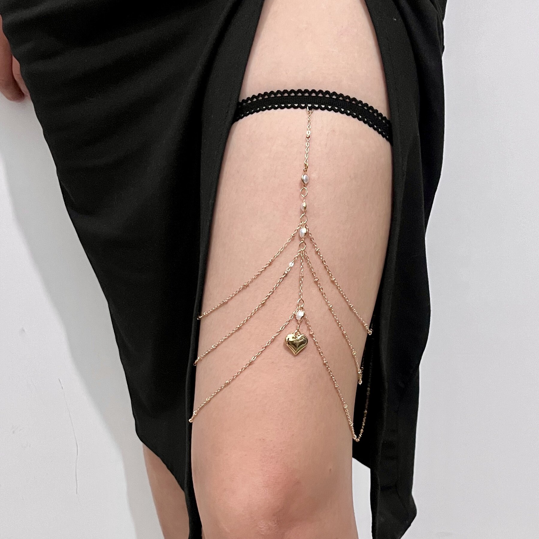 性感腿链多层珍珠爱心大腿链女