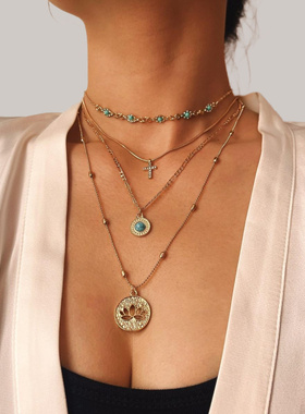 欧美风松石多层项链16