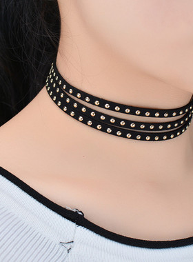 choker原创铆钉绒面脖子锁骨链