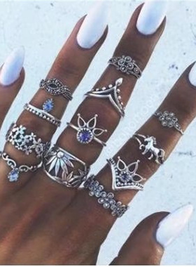 欧美风水滴雕花独角兽镂空戒指