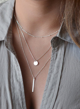 金属条亮片多层短款铜珠链新品