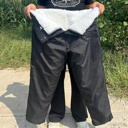 羊毛加厚保暖皮裤皮毛一体裤羊剪绒冬季男女士老年人防寒真皮