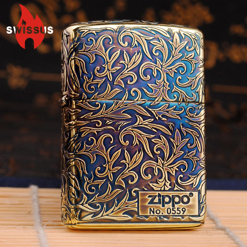 五面雕刻唐草收藏zippo打火机