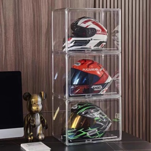家用帽子头盔机车装备收纳神器透明放置架摩托车头盔展示盒收纳柜