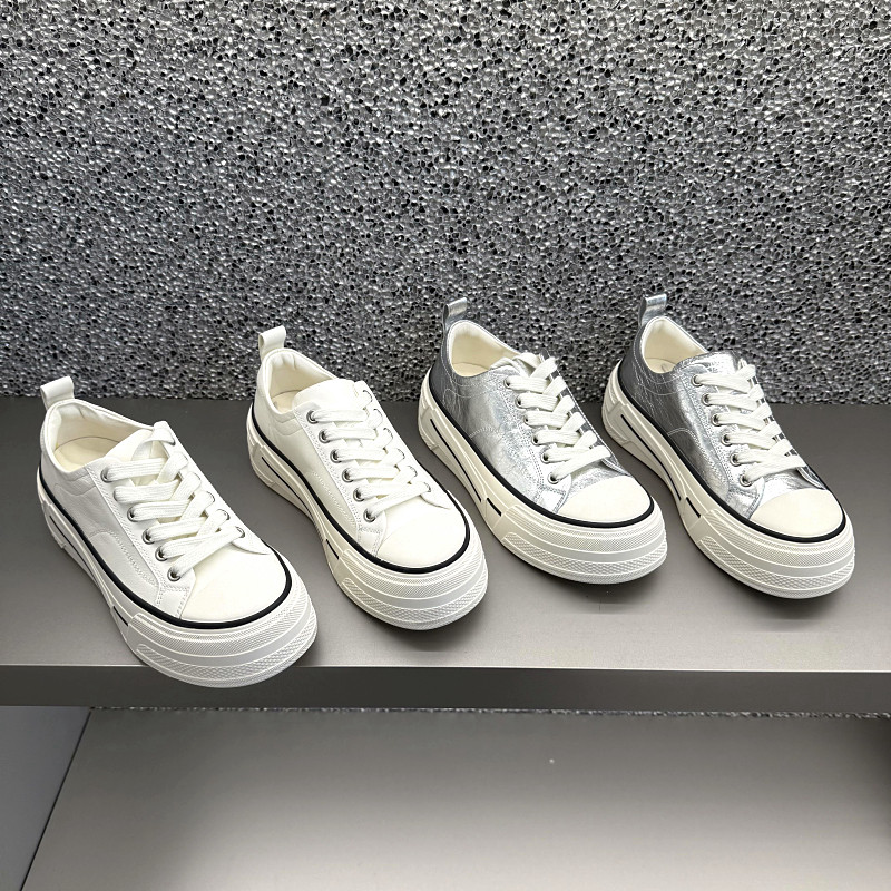 欧洲站女鞋2026年春季新款欧货真皮厚底休闲板鞋平底百搭滑板鞋